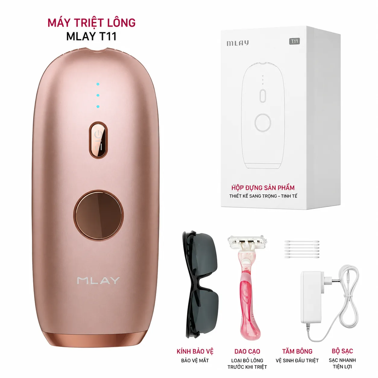 Máy triệt lông MLay T11 và phụ kiện đi kèm