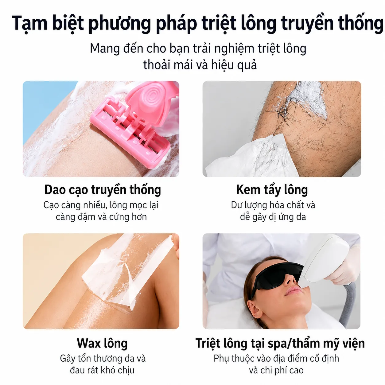 So sánh MLay T4 với các phương pháp triệt lông truyền thống